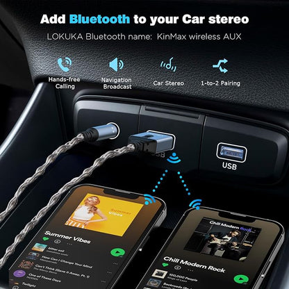 Bluetooth 5.3 to Aux Adapter for Car or Speaker, 3.5mm Bluetooth Receiver with 8-Strand Single Crystal Copper Cable, Aluminum Alloy Shell, for Hands-Free Calls, Voice Navigation, Phone Music