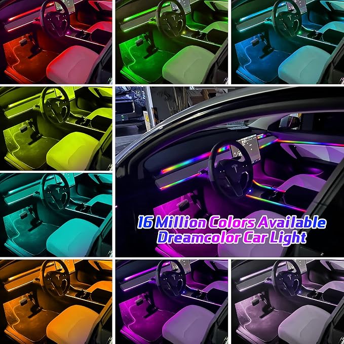 Tesla Dreamcolor Interior Car Lights, WEBUPAR Tesla Car Accessories 9 in 1 Car LED Strip Lights with APP Control and 213 Modes, 175 inches 593 LEDs Acrylic Fiber Optic Lights, RGB Neon Car Lighting