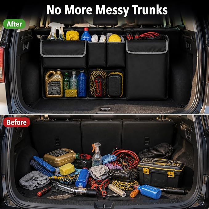 Car Trunk Organizer Storage Backseat Hanging Organizer Bag for 2000-2026 Chevy/Chevrolet Equinox Traverse Trax Tahoe Trailblazer Blazer Suburban LS LT LTZ Premier SUV Accessories