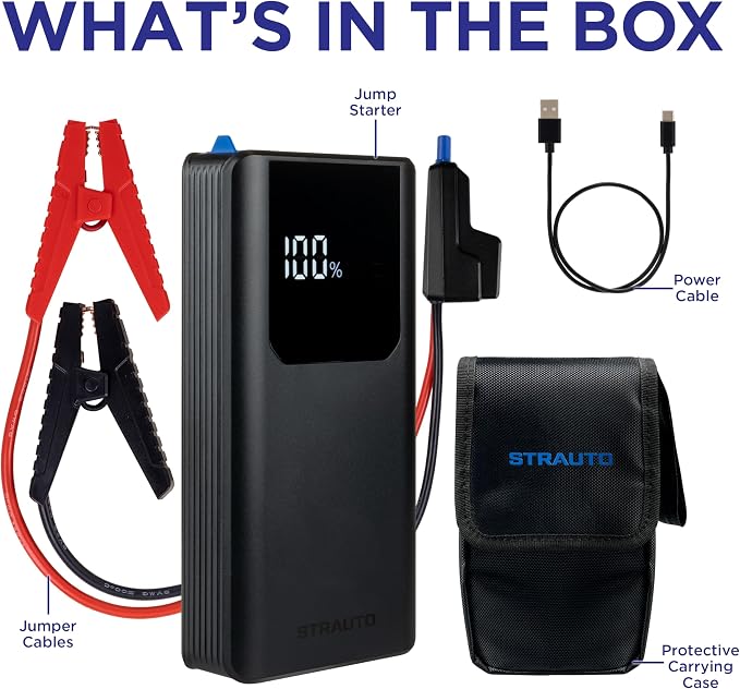 Car Battery Jump Starter, 12V Portable Jump Starter Battery Pack, Jumper Cables, Storage Case, USB-A/USB-C Cable, Rechargeable, Power Bank, Emergency Flashlight, 1200A Peak Current, 83603