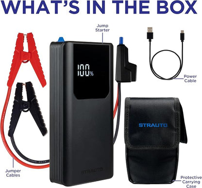 Car Battery Jump Starter, 12V Portable Jump Starter Battery Pack, Jumper Cables, Storage Case, USB-A/USB-C Cable, Rechargeable, Power Bank, Emergency Flashlight, 1200A Peak Current, 83603