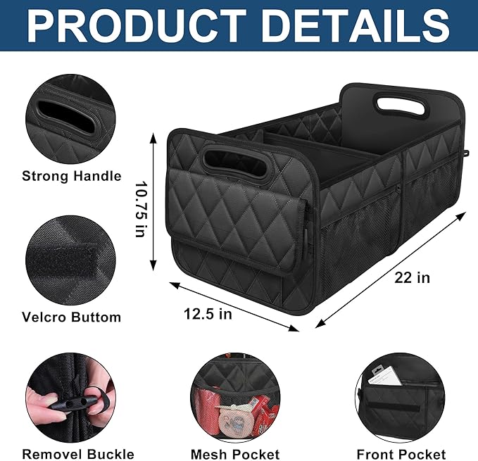 Deosk Car Trunk Organizer for SUV, Car Organizers and Storage with Reinforced Handles, Car Accessories for Women/Men 50LWaterproof Polyester Trunk Organizer, Black