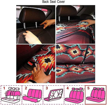Skull 13 Pcs Car Seat Covers Full Set, Mexico Sunflower Skeleton Front Rear Auto Seat Cover Armrest Pad, Flower Field Steering Wheel Cover Headrests Coaster Keychain
