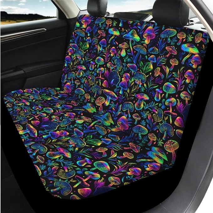 Trippy Mushroom Car Seat Covers Full Set with Steering Wheel Cover Armrest Cushion Protector Seat Belt Covers,Auto Accessories Universal Fit Cars SUV Trucks 14 Pcs