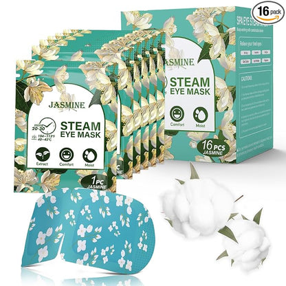 16-Pack Steam Eye Masks for Dry Eyes, Jasmine Warm Eye Mask for Tired Eyes, Relief Fatigue & Dark Circle, Heat Sleep Mask for Puffy Eye, Disposable Eye Mask, Warm Compress for Eyes, Travel Ready