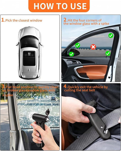 Window Breaker Seatbelt Cutter, Essential Car Tool Accessories for Women, Glass Breaker and Seat Belt Cutter, Emergency Kit Gadgets, Safety Hammer (Window Breaker - Black)