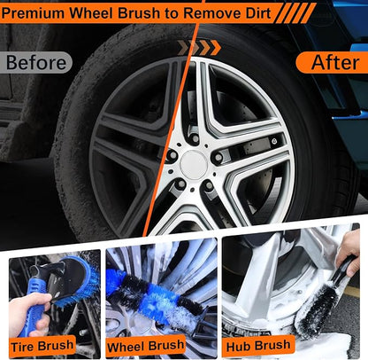 41Pcs Professional Car Detailing Kit, Car Wash Kit with Portable Handbag, Wet and Dry Use Car Cleaning Kit, Durable Drill Brush, Apply to Interior, Exterior, Wheels, Trucks, Motorcycles