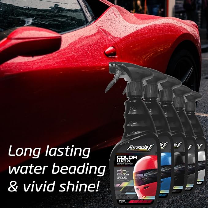 Formula 1 Color Wax Spray for Red Cars, Gives Ceramic Water Beading Protection and Ultimate Shiny Finish, Fills Minor Scratches with Color-Match Pigment, 23 oz