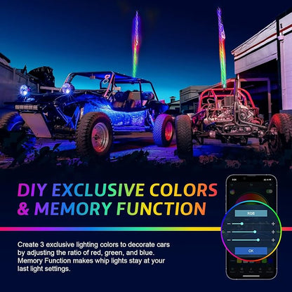 Ehaho 1 Pack 5FT Whip Lights, LED Whip Light with App & Remote Control, Spiral RGB Chasing Lighted Whips with Rocker Switch, Music Whip Light for UTV ATV Polaris RZR Can-Am SXS Truck