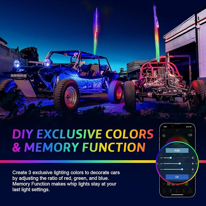 Ehaho 1 Pack 2FT Whip Lights,LED Whip Light with App & Remote Control, Spiral RGB Chasing Lighted Whips with Rocker Switch, Music Whip Light for UTV ATV Polaris RZR Can-Am SXS Truck