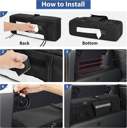 GRAOSO Car Trunk Organizer Compatible with Toyota FJ Cruiser 2007-2021, Rear Storage Bag with 3 Pieces of 1.5” Wide Hook&Loop Tapes, 2 Adjustable Hanging Loops, Multiple Pockets, Black