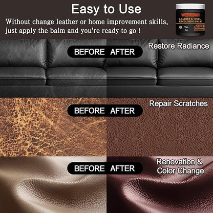 Leather Recoloring Balm - Leather & Vinyl Repair Balm for Furniture, Couches,Car Seats, Auto Interior & Accessories, Restores Faded, Worn, Scratched and Cracked Leather Surfaces (Tan)