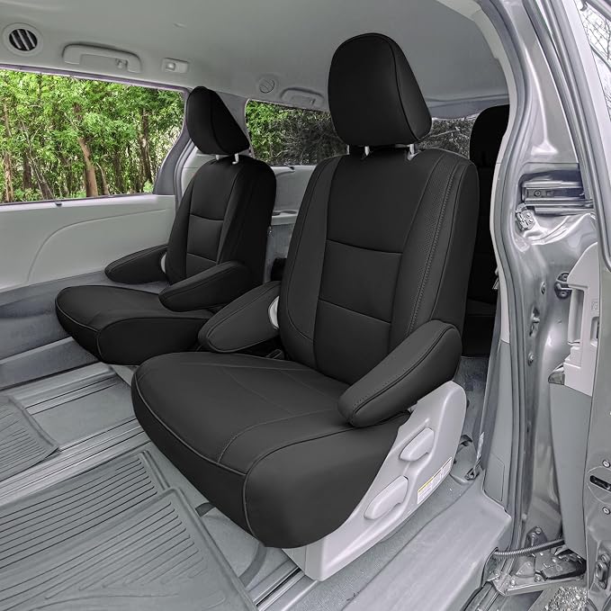 FH Group Custom Fit Car Seat Covers Specifically Made for 2011-2020 Toyota Sienna 7 Passenger, Car Seat Cover Full Set, Automotive Seat Covers in Black Faux Leather, Waterproof and Washable