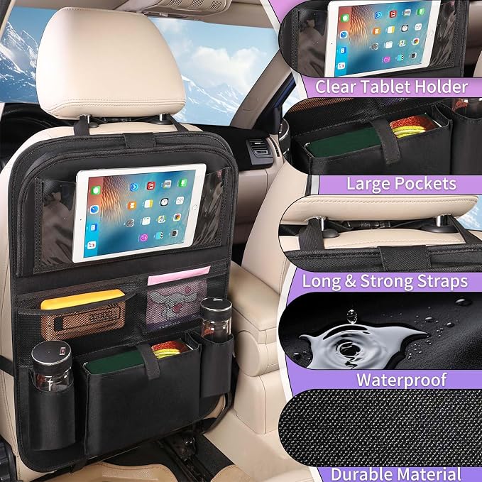 Car BackSeat Organizer,2 Pack for Kids Car Organizer Kick Mats Kick Mats Back Seat Protector with Touch Screen Tablet Holder, for Kids, Car Travel Accessories, (2PACK)