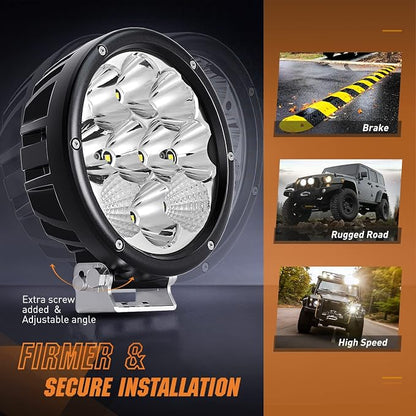 Nilight 5.7 Inch Round 50W LED Driving Light w/ 16AWG DT Connector Wiring Harness 6500LM IP68 Spot Flood Combo Work Lamp for Offroad ATV UTV SUV Motorcycle Truck Tractor Boat (Pack of 4)