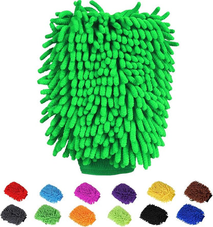 Car Wash Mitt Chenille Microfiber Super Absorbent, Premium Car Washing Gloves for Cleaning Cars, Trucks, Motorcycles (Green)