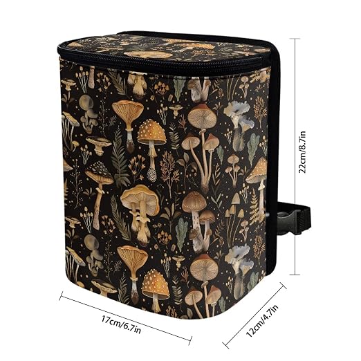 Talayituse Mushroom Leaf Print Car Trash Can, Portable Auto Garbage Bin Multifunctional Vehicle Interior Accessories with Adjustable Straps Universal Fit Truck SUV Sedan