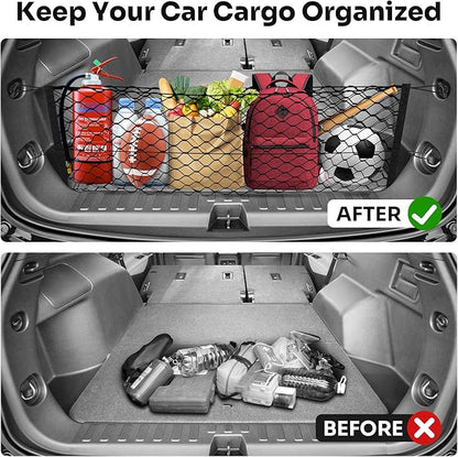 Canvcle Trunk Cargo Net for 2018-2025 2026 Chevy Equinox & GMC Terrain Accessories Envelope Style Mesh Trunk Net Organizer and Storage Stretchable Elastic Nylon Rear Cargo Netting with Hooks