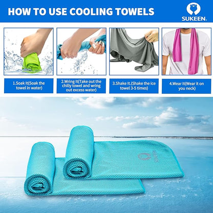 Sukeen 4pack Cooling Towel (40"x12"), Ice Towel,Soft Breathable Chilly Towel,Microfiber Towel for Yoga,Sport,Running,Gym,Workout,Camping,Fitness,Workout & More Activities