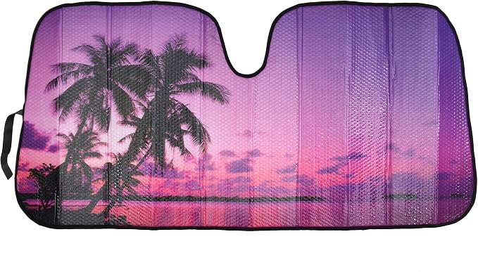 BDK Purple Sunset Beach Front Windshield Sun Shade Accordion Folding Cute Car Window Shades for Truck & Car Sunshade Shield for Sun UV Rays - Visor Protector Keeps Your Vehicle Cool - 58 x 27 inches