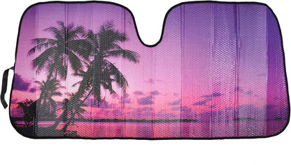 BDK Purple Sunset Beach Front Windshield Sun Shade Accordion Folding Cute Car Window Shades for Truck & Car Sunshade Shield for Sun UV Rays - Visor Protector Keeps Your Vehicle Cool - 58 x 27 inches