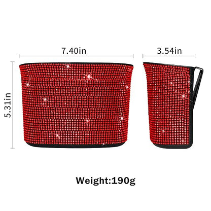 Cavalcade Car Trash Can, Hanging Trash Bin, Leakproof Garbage Organizer, Bling Vehicle Waste Basket, Mini Dustbin Container with Clip for Car, Office, Kitchen, Bedroom, Home and More, Red, Small