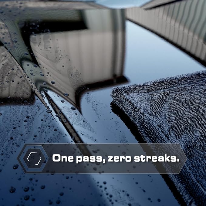 Blackline 24"x36" Twisted-Loop Car Drying Towel, 1300GSM, Streak Free, Lint Free, Reusable - Car Accessories, Microfiber Cleaning Cloth for Car, Truck, SUV - One Pass is All You Need