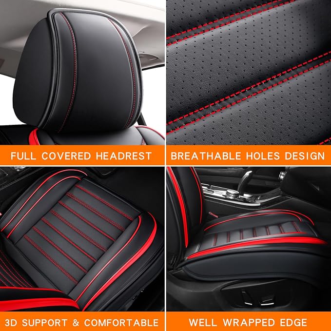 MINGBRON Leather Car Seat Covers Full Set, Universal Faux Leather Car Seat Covers 5 Seats, Automotive Seat Covers for Most Sedans SUVs Trucks, Front and Rear Seat Covers,Wine Red