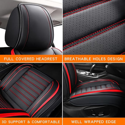 MINGBRON Leather Car Seat Covers Full Set, Universal Faux Leather Car Seat Covers 5 Seats, Automotive Seat Covers for Most Sedans SUVs Trucks, Front and Rear Seat Covers,Wine Red