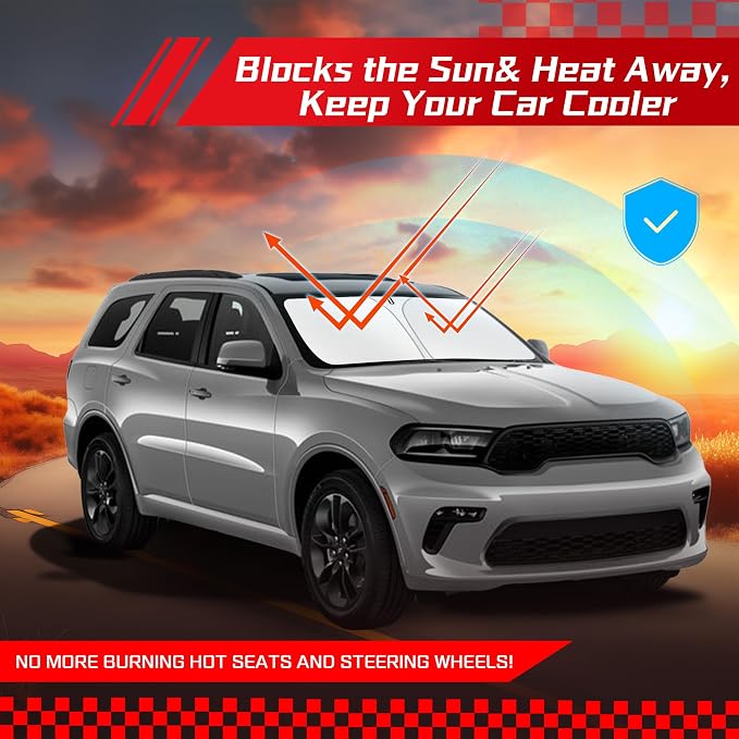 ARISMOTOR Windshield Sun Shade for Dodge Durango 2011-2025 2026, Custom Fit Foldable Front Window Sunshade Sun Visor Protector, Block UV Rays Keep Your Car Cooler