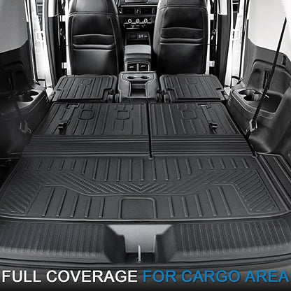 Floor Mats Cargo Mat for Honda Pilot 2026 2025 2024 2023, All Weather TPE Cargo Liner Trunk Mat with Backrest Mat Door Sill Protectors Car Accessories for Pilot (Floor Mats Set)