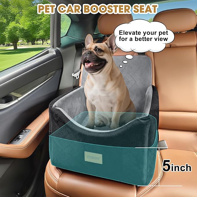 JOEJOY Dog Car Seats for Small Medium Dogs Under 35lbs, Dog Booster Seat with Detachable Washable Cover and Cushion, Memory Foam Pet Car Seat with Safety Belt and Storage Pockets (BLG)