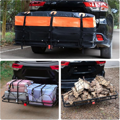 WEIZE Hitch Cargo Carrier Basket for SUV, Truck - 53x19 Inches, 500LB Capacity, with Waterproof Bag, Net Strap, Tightener, Powder Coated for Durability, Easy Installation, for Camping and Travel