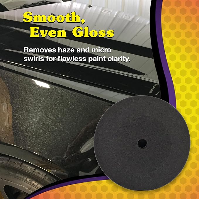 Wizards Foam Finish Buff Pad - Velcro Backed, Light Polish Foam Pad for Car Detailing - ‎No Splatter with Soft Clears Results for Auto Detailing Supplies - ‎8½" x 1¼"
