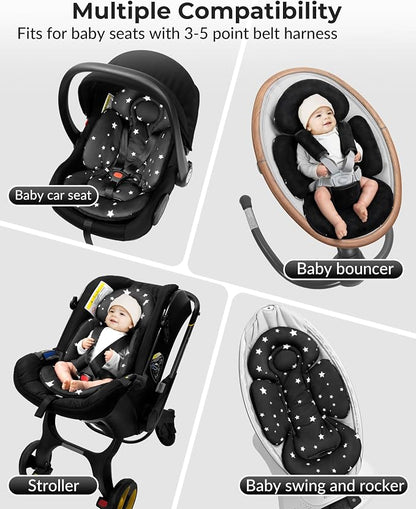 TinlyFinly Newborn Car Seat Insert, Head and Body Support, Reversible Infant Insert Compatible with Baby Carseat, Stroller, Mamaroo Swing, Rocker, Bouncer. Baby Car Seat Cushion - Black