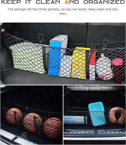 SCUARI Cargo Net,Truck Bed Organizer,Car Accessories Cargo Net for Pickup Truck Bed,3 Pocket Trucks Beds Cargo Nets,43.3" x 11.8" Elastic Cargo Nets,Suitable for Car SUV Van Trunk Pickup