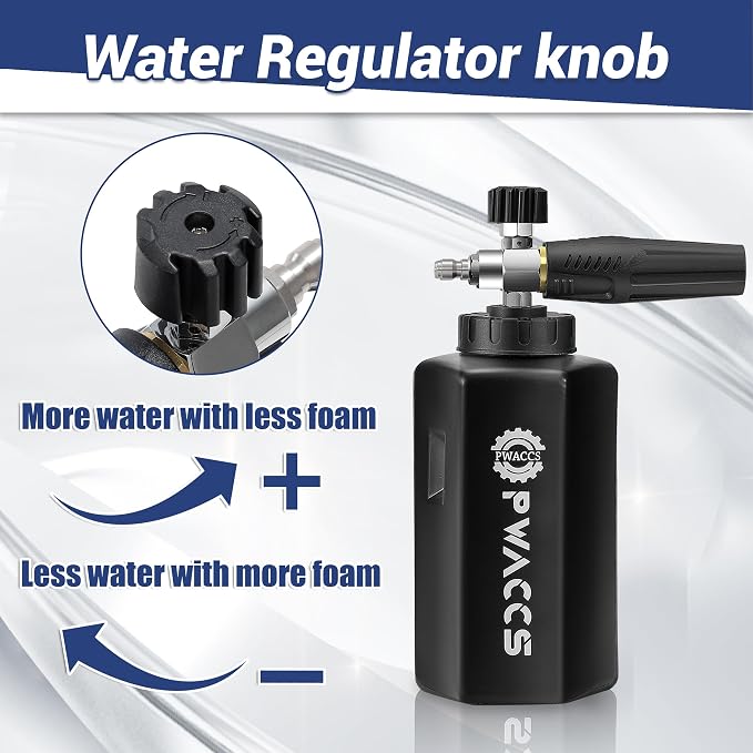 PWACCS Dual Foam Cannon with Pressure Washer Short Gun, 1.5 Liter | Car Wash Foam Gun Kit, Dual Connector Accessory, 1/4" Quick Connector, 5 Sprayer Nozzles, 5000 PSI
