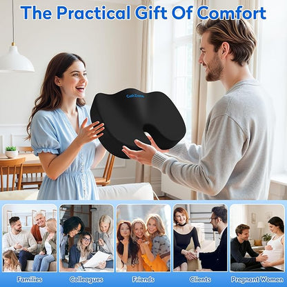 CushZone Seat Cushion, Office Chair Cushions, Car Seat Cushion, Non-Slip Sciatica & Back Coccyx Tailbone Pain Relief Chair Pad, Memory Foam Pillow for Computer Desk, Wheelchair, Driving(Black)