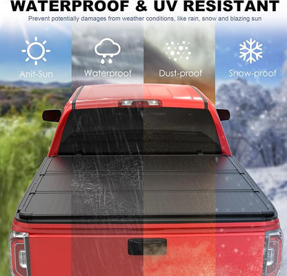 MOSTPLUS Tri-Fold Hard Truck Bed Tonneau Cover On Top Compatible for 2007-2013 Chevy/GMC Silverado Sierra 1500 3 Fold Fleetside Solid 5.8 FT