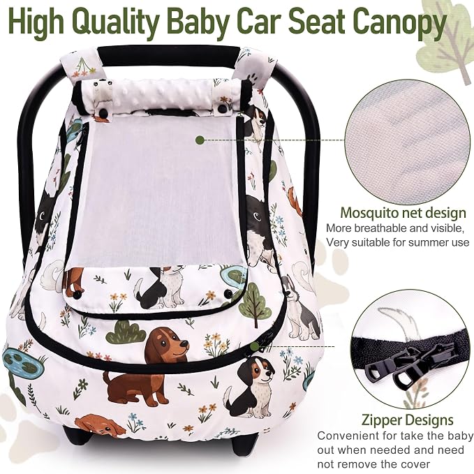 Waterproof Baby Car Seat Cover，YVMVDV Patented Cold Weather Carseat Cover for Babies,Infant Car Seat Cover Canopy for Boy Girls, Keeps Babies Warm and Cozy (Cute Dog)