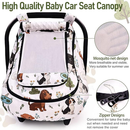 Waterproof Baby Car Seat Cover，YVMVDV Patented Cold Weather Carseat Cover for Babies,Infant Car Seat Cover Canopy for Boy Girls, Keeps Babies Warm and Cozy (Cute Dog)