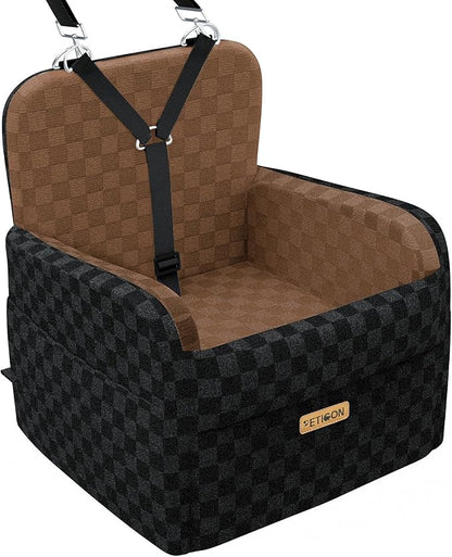 PETICON Waterproof Dog Car Seat for Small Medium Dogs, 6in Memory Foam Pet Booster Seat for Dogs up to 26 lbs with Pockets, Detachable Washable Pet Carseat with Y-Shape Safety Belt