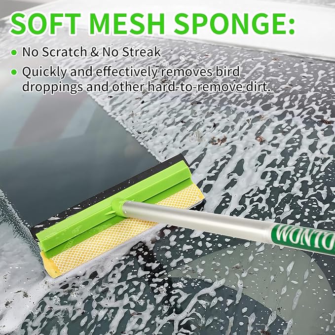 14Pcs Car Wash Kit, 62'' Car Wash Brush with Long Handle, Microfiber Scratch-Free Carwash Brush Mop Mitt Kit Car Car Washing Supplies Cleaning Kit for Cars RV SUV Truck Boat Green