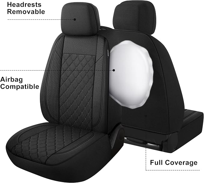 YGL Breathble Car Seat Covers Front Set,Washable Seat Covers for Cars,Premium Cloth Car Seat Protectors,Interior Covers for Cars,Sedan Van Truck SUV(Black)