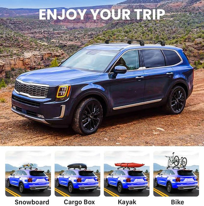 Roof Rack Cross Bars Fit for Kia Telluride 2019-2026 EX S SX SX-Prestige (Not for LX, X-Line, X-Pro), Aluminum Heavy Duty 300lbs Lockable Flush Roof Rails Crossbars for Rooftop Cargo Luggage