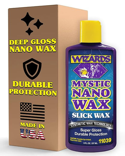 Wizards Mystic Nano Car Wax Polish - Protects and Provides Extreme Gloss and Slickness - Safe For All Paint and Clear Types Car Polishing Compound - For Both Machine and Hand Use - 8 oz