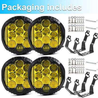 LIGBT 4PCS 5 Inch Amber Yellow Round LED Offroad Light with DRL 90W LED Light Pods 270° Wide Range Super Bright Side Shooter for Pickup Truck ATV UTV SUV