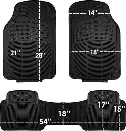 FH Group Climaproof™ Trimmable Non-Slip Vinyl Floor Mats 3 Row Set - Universal Fit for Cars Trucks and SUVs (Black) F11306 + F16400