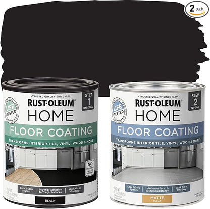 Rust-Oleum 367597 Home Interior Floor Coating Kit, Matte Black 1 Quarts (Pack of 2)