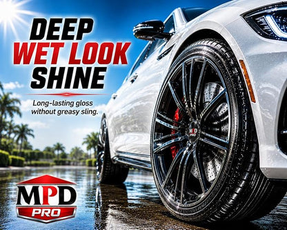 MPD PRO High Gloss Tire Shine Spray – Wet Look Finish, Fast Drying No Sling Formula, Long Lasting Tire & Trim Protection, Professional Automotive Detailing, 15 oz Aerosol